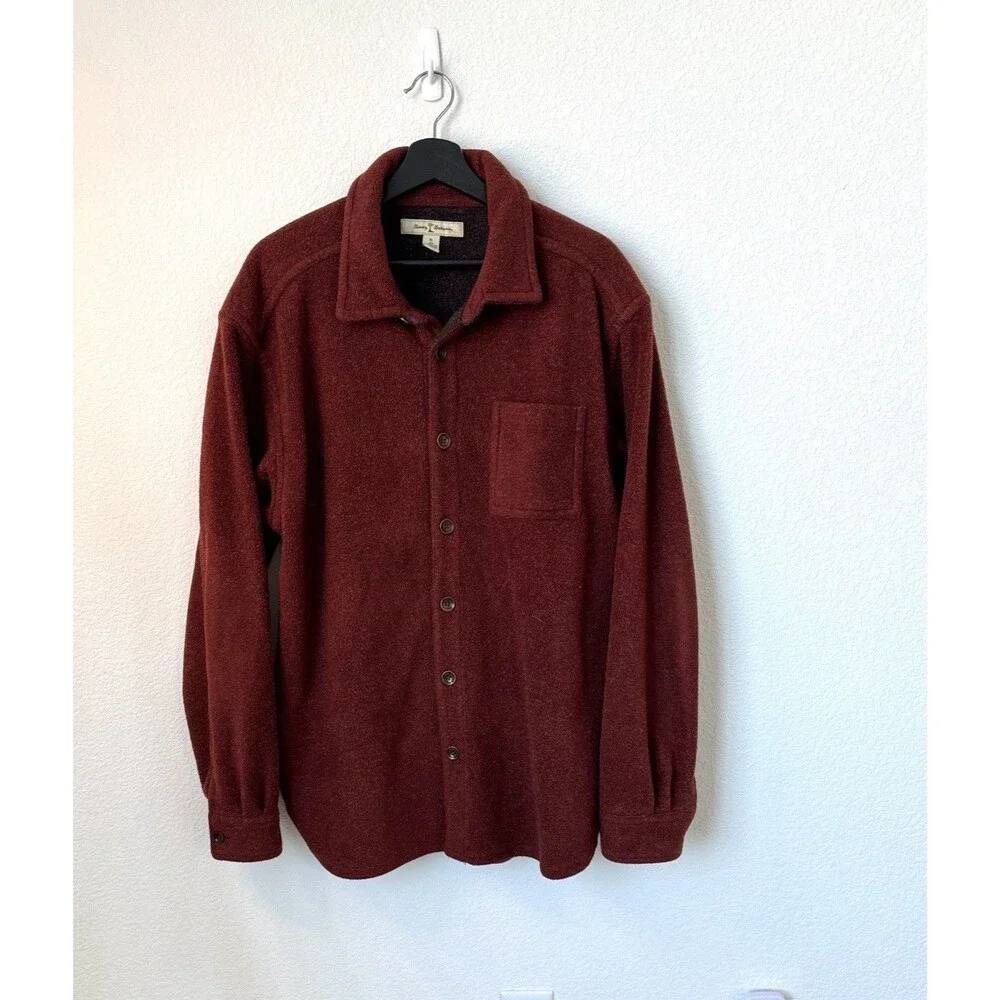 Tommy Bahama Men’s‎ Long Sleeves Fleece Shirt Button Down Burgundy Size XL